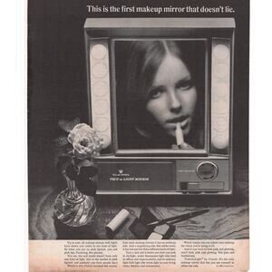 Clairol True to Light Mirror advertisement Vintage 1968 Beauty Makeup Women B&W